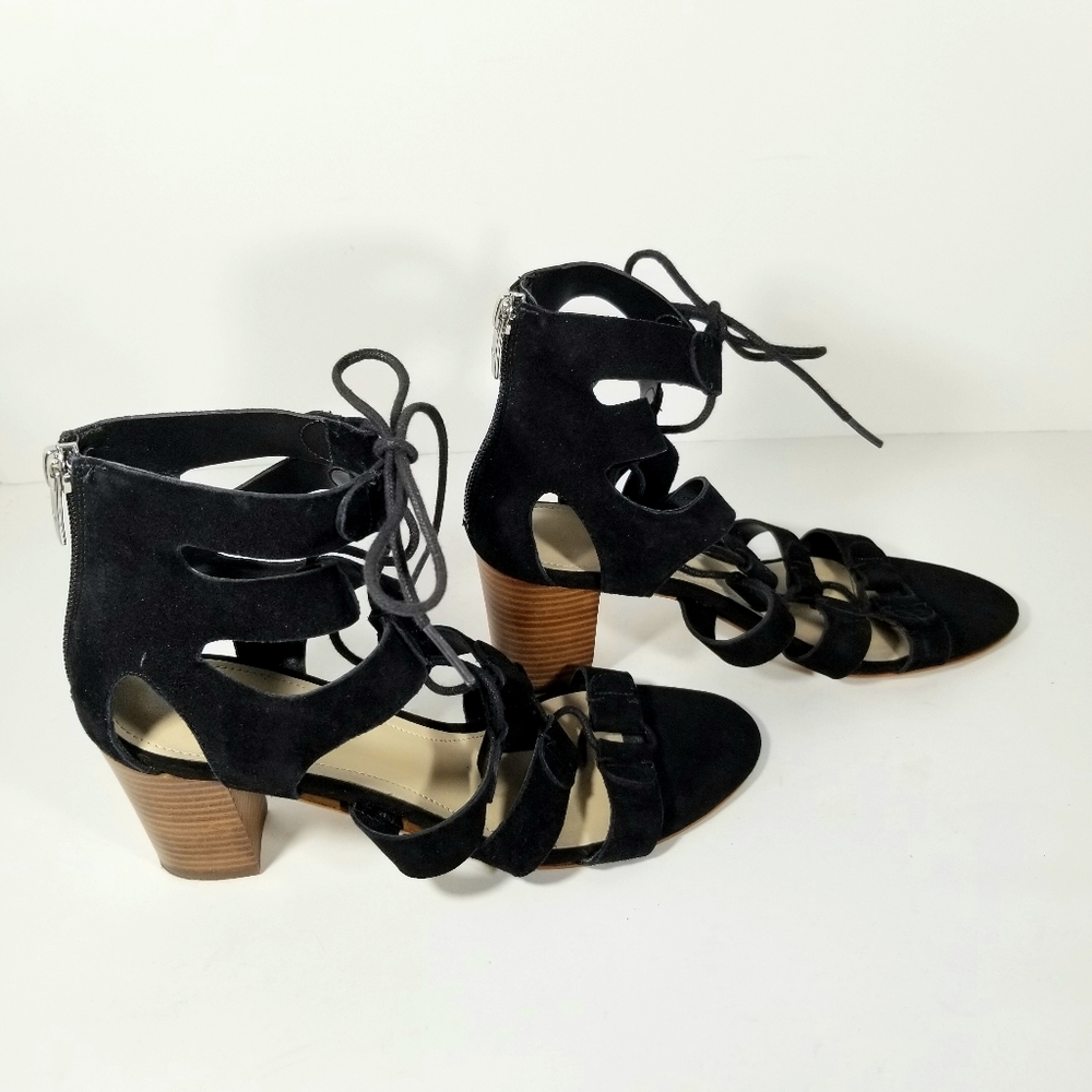 Marc Fisher Shoes Women's 7.5 M Black Suede Paradox Strappy Back Zip Sandals